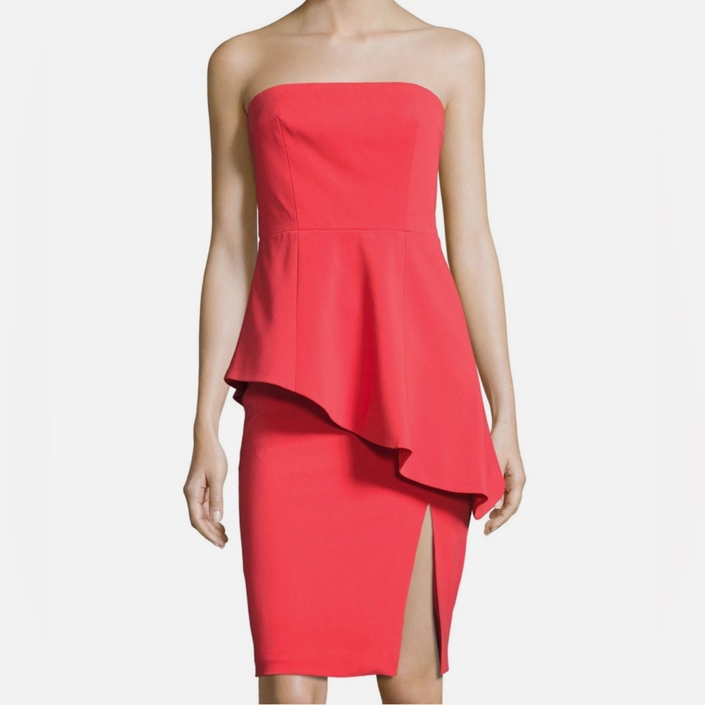 NWT JAY GODFREY Coral Red 'Angie' Peplum Strapless Dress Size 4